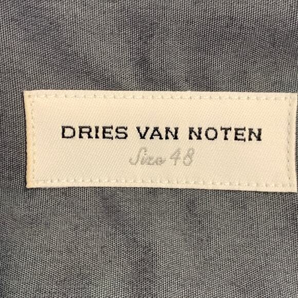 DRIES VAN NOTEN 38 Grey White Contrast Trim One Pocket Cotton Short Sleeve Shirt - Picture 4 of 5